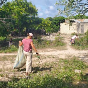 picking up trash